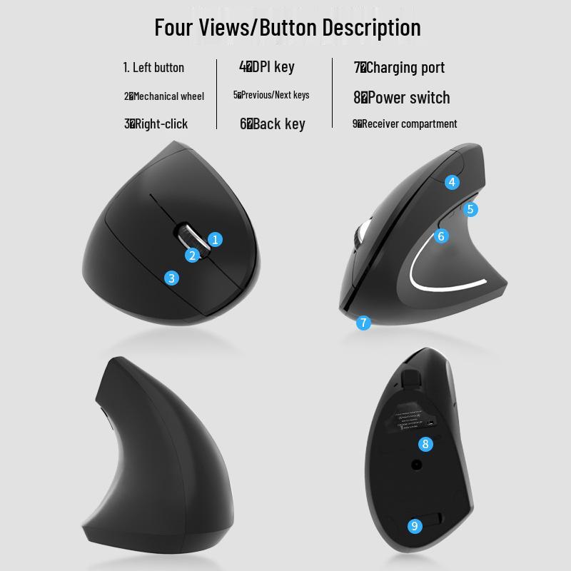 Wireless High-Comfort Ergonomic Vertical Bluetooth Mouse with Innovative Design and Durability
