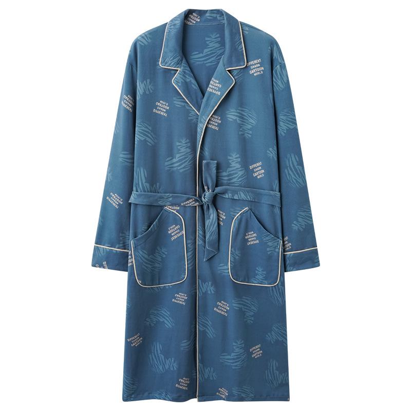 Men's 2025 Spring/Autumn Pure Cotton Long Sleeve Mid-Length Bathrobe