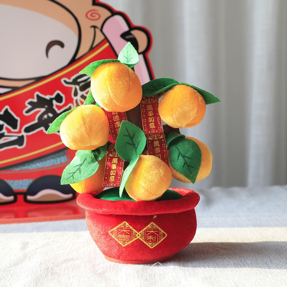 2026 New Year Desktop Ornament: Orange Tree & Peach Blossom Scene Decor for New Year's Day and Spring Festival.
