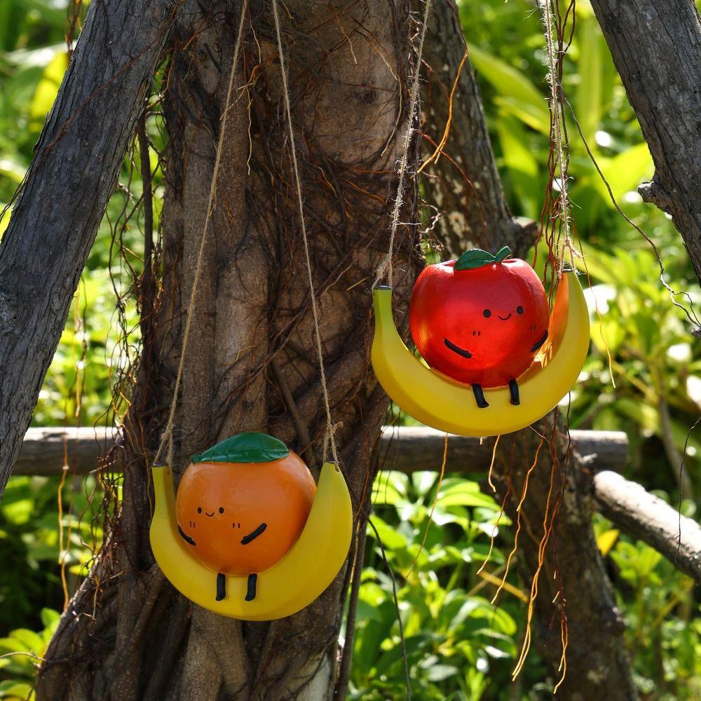 Cute Hanging Planter Orange Shape Swing Fruit Shape Flower Pot Decorative Handmade Resin Sculpture Planter Plant Lovers Gift