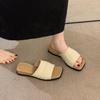 Wedge heel platform linen slippers women's summer wear new holiday with skirt one-word drag retro beautiful square head sandals