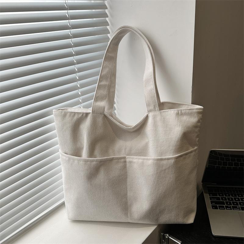 Koreanische Corduroy-Tasche mit großem Fassungsvermögen, neue einfarbige Handtasche für Damen, Schultasche für Studenten der Literatur und Kunst, Damen-Tragetasche