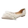 Pointed Flat-soled Single Shoes Spring and Autumn Fairy French Small Fragrant Wind Pearl Wedding Shoes Are Not Tired of Feet Soft Leather Soft Sole La