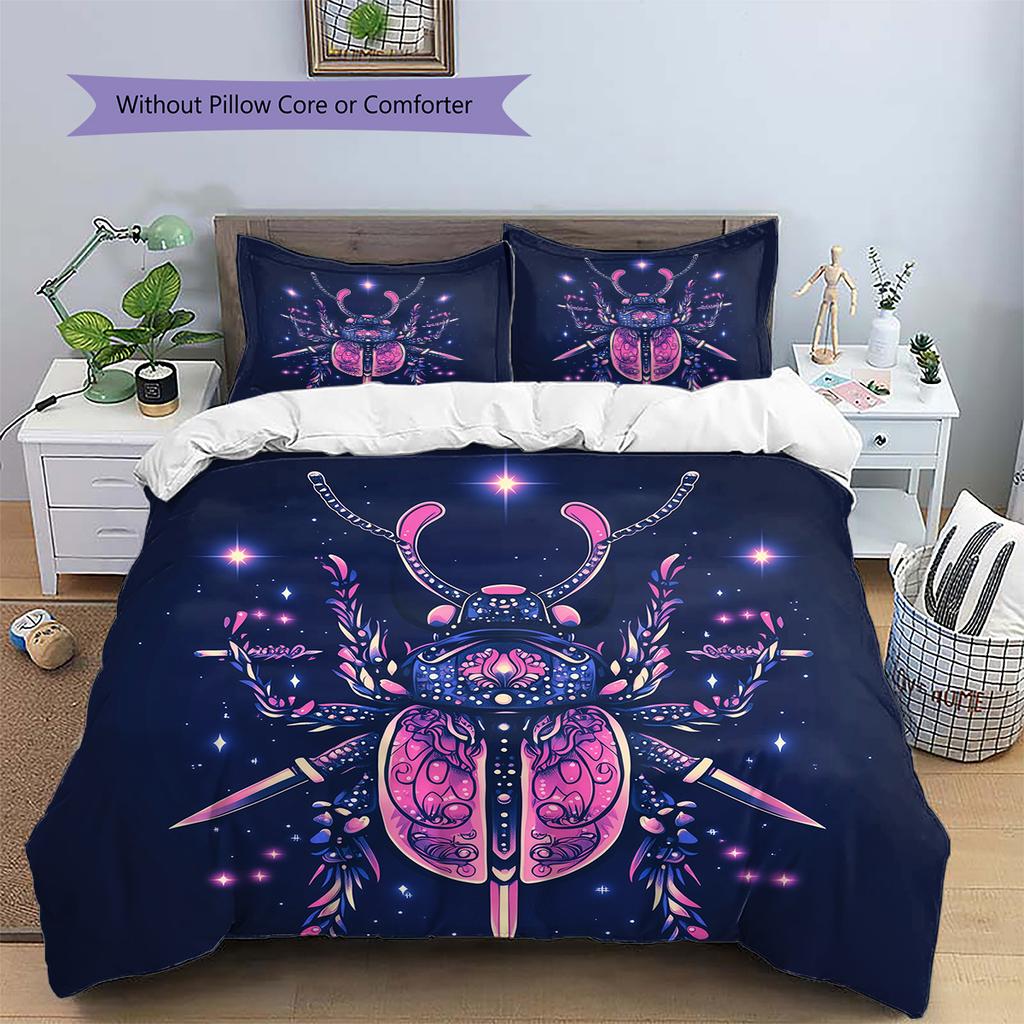 Vintage Gorgeous Beetle Pattern Bedding Quilt Set Home Decoration Gift (1 * duvet cover + 2 * pillowcase without core)