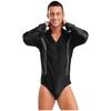 Mens Figure Skating Latin Dance Bodysuit V Neck Long Sleeve Sparkling Rhinestones Stage Performance Leotard