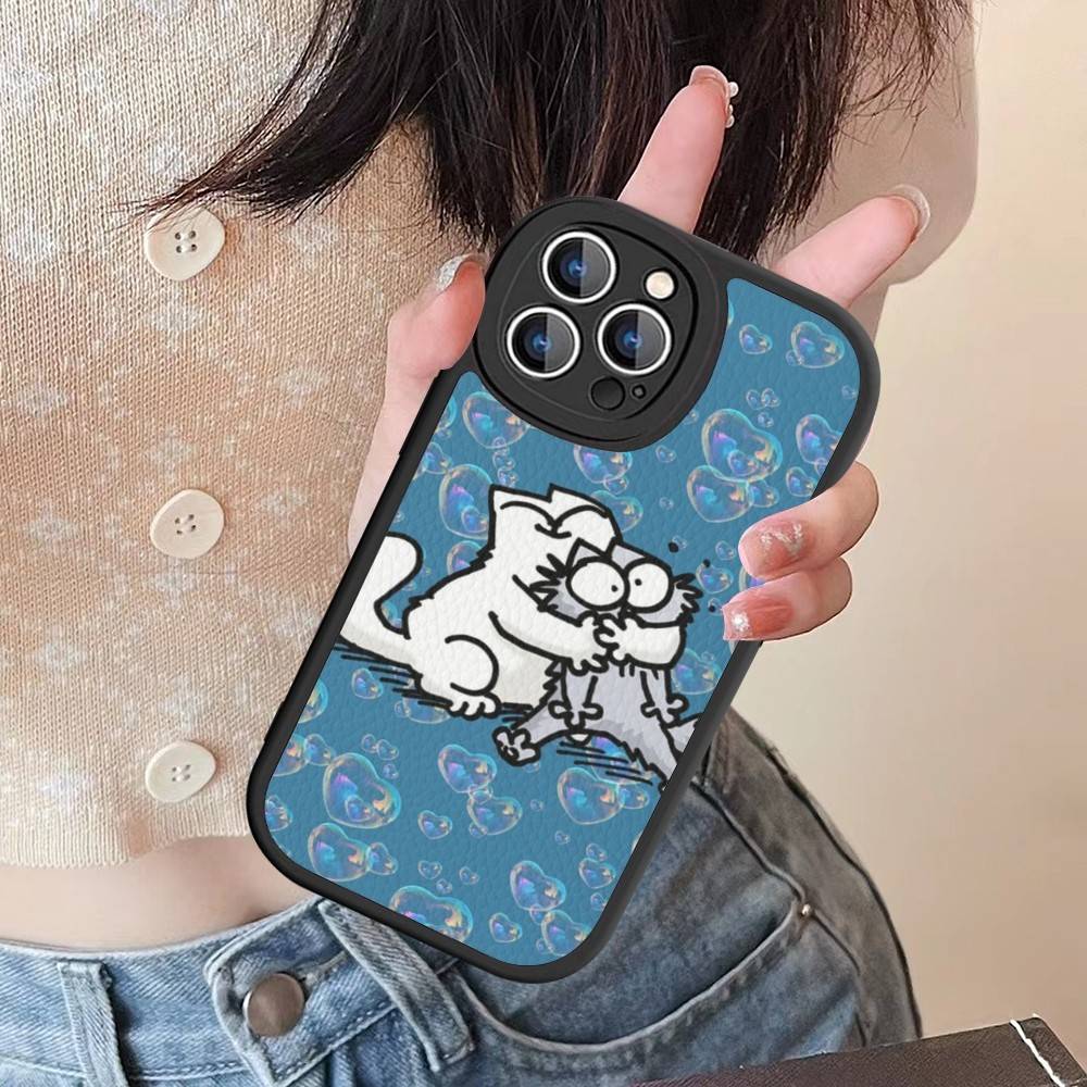 Cute S-Simons Cat Phone Case For IPhone 16 15 14 13 Pro Max 11 12 Plus Leather Silicone Cover