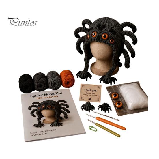 Handmade Fantasy Headwear Hood Crochet Kit, Cute Animal Hat DIY Dragon Unicorn Cat Ear Knitting Project Skull Earflap Craft Kit for Adults, Halloween