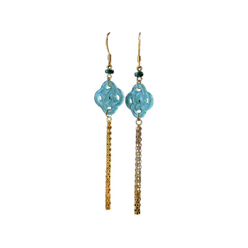 Elegant Burmese Jade Ruyi Knot Tassel Earrings with Abacus Beads