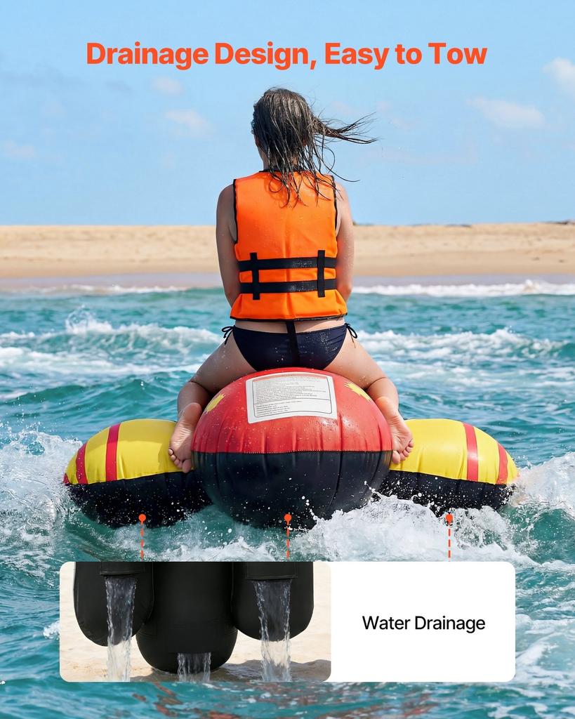 Schleppbare Schläuche zum Bootfahren, 5 Personen Schlauchboote und Schleppboote, 385 kg Kapazität Wassersport Schlauch zum Ziehen mit dem Boot - mit Voll-Nylon-Abdeckung,