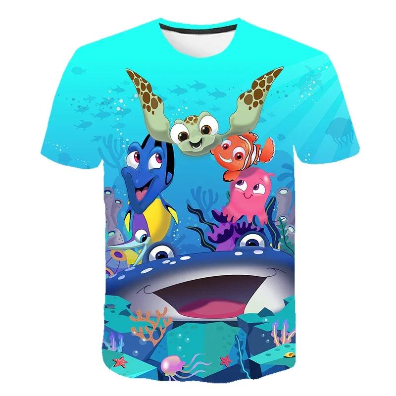 Мультфильм Диснея В поисках Немо Мультяшные 3D Футболки Мальчик Девочка Дети Повседневный Топ Одежда с Принтом Уличная Одежда 110