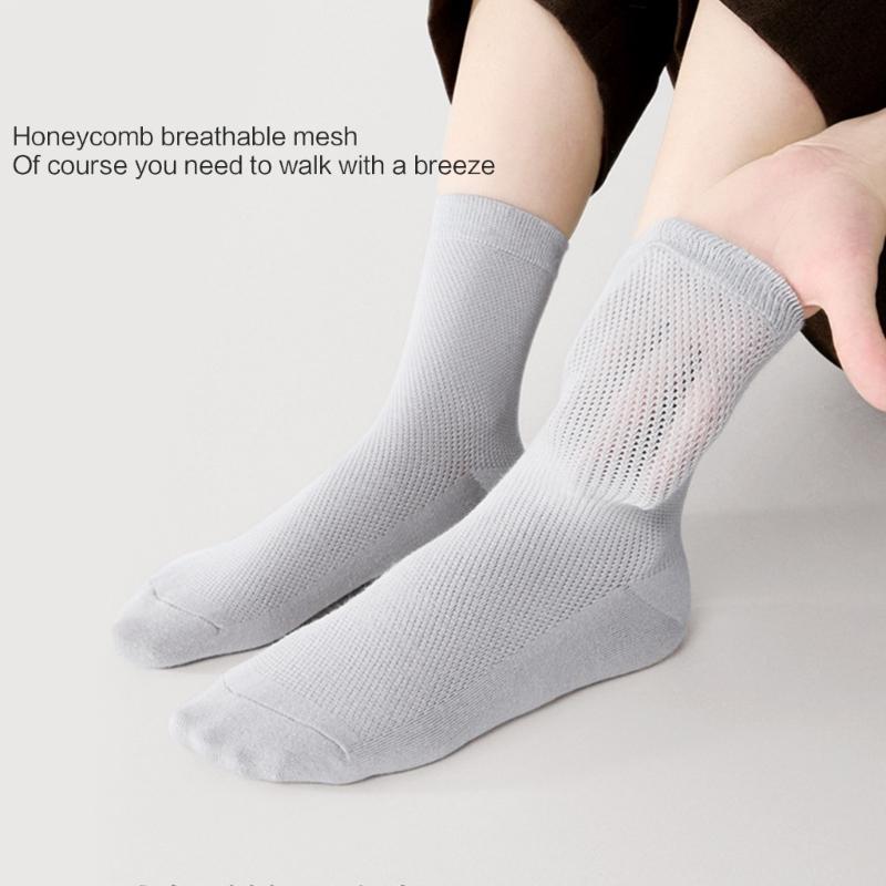 1/5Pairs Men's Running Ankle Socks Summer Mesh Crew Socks Casual Dress Socks Solid Color Breathable Bamboo Booties Socks
