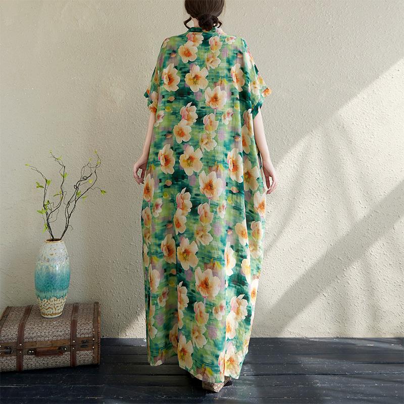 Dimanaf Plus Size 2025 Summer Dress V-Neck Women Casual Vintage Flower Dress Basic Long Loose Dress Maxi