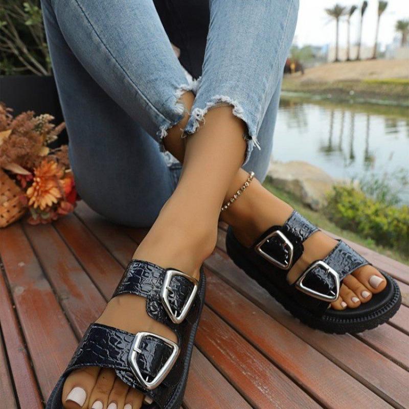 Foreign Trade Rubber Slippers PU Muffin Bottom Middle Heel (-cm) 2025