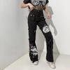 2023 Spring/Summer Chic European-American Print Metal Buckle Denim Draping Pants