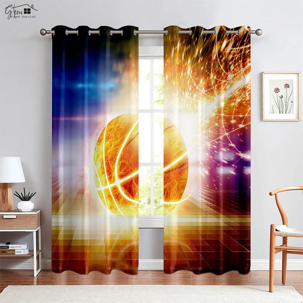 2-Piece Set of Of Hot-Blooded Basketball 3d Printed Window Curtains Polyester Fabric Fiber Bed Room Living Room Dormitory Decorative Curtains