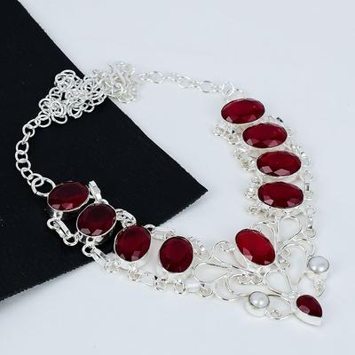 Red Ruby, Mother Of Pearl Jewelry Necklace, 925 Sterling Silver Necklace, Handmade Jewelry Necklace, Ruby Necklace For Mom, Wedding Jewelry