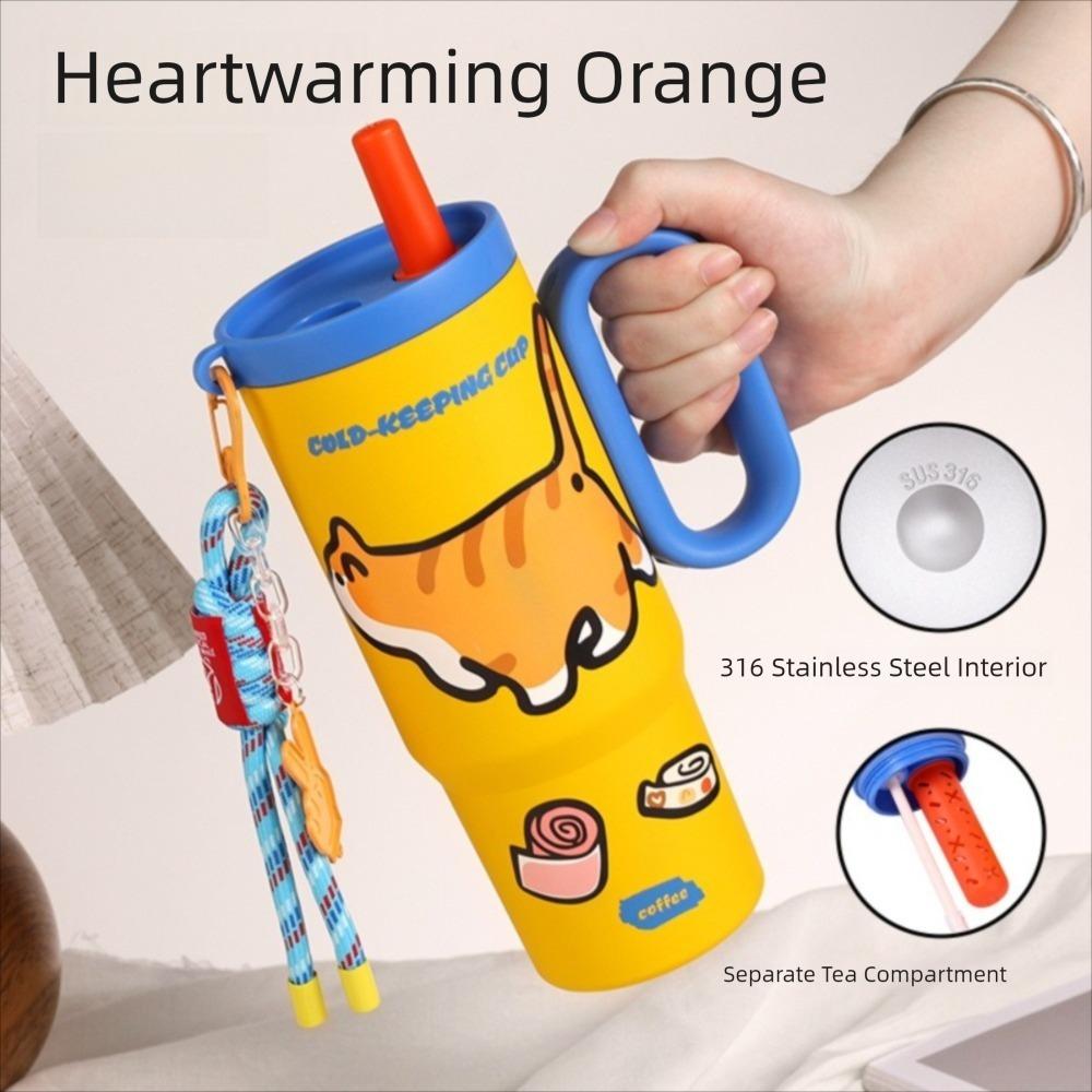 

Stainless Steel Straw Cup Cartoon Sticker Car Ice King Cup Fashion Vacuum Cup for Women Girls жовтий
