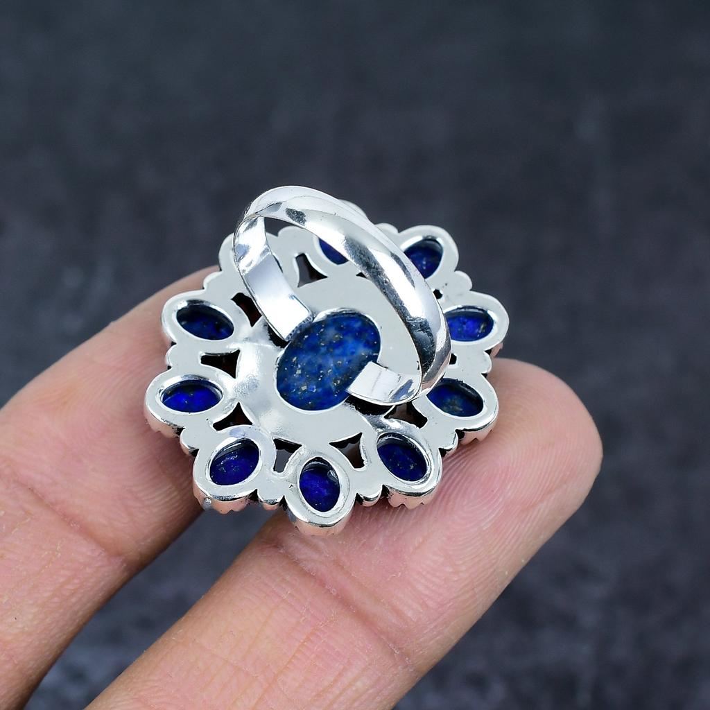 Přírodní Lapis Lazuli Drahokam 925 Sterlingové Stříbro Šperk Prsten Velikost 9.5 m2q80
