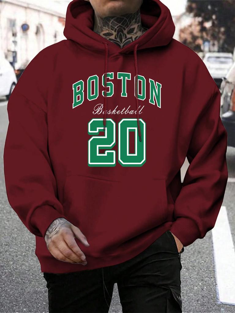 Boston City Print Herren Hoodie Harajuku Lockerer Pullover Mode Fleece Warmer Hoodie Mann Vintage Herbst Rundhals Oberteil