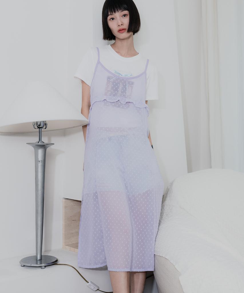 HIGH SCHOOL DISCO Dot See-Through Frill Layered Dress Light Purple