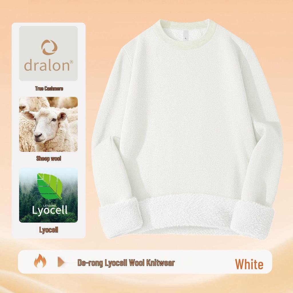 Men's Wool Lyocell Plush Sweater with Fleece Lined Thickened Base Layer - Autumn/Winter Knitwear