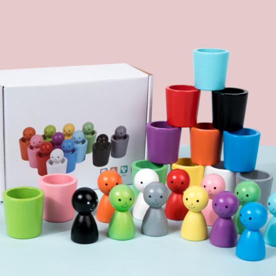 1 Set Wooden Color Sorting Cup Fine Motor Skills 10 Colors Ball Matching