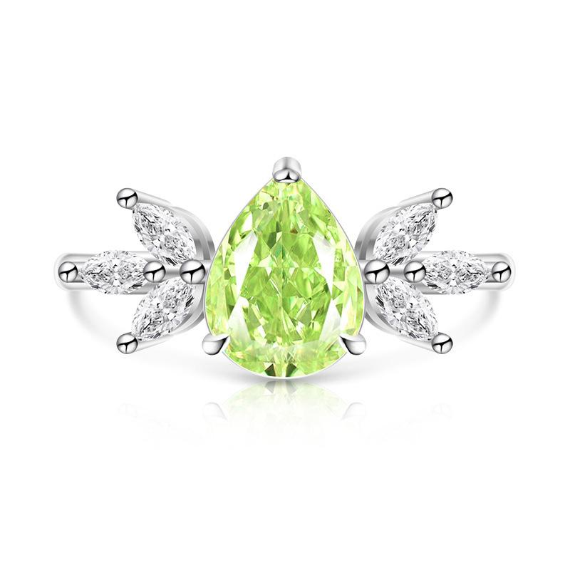925 Sterling Silver Ice Flower Cut Pear Shape Color Gem Ring for Women Inlaid Brilliant High Carbon Diamond Band Daily Jewelry Gift
