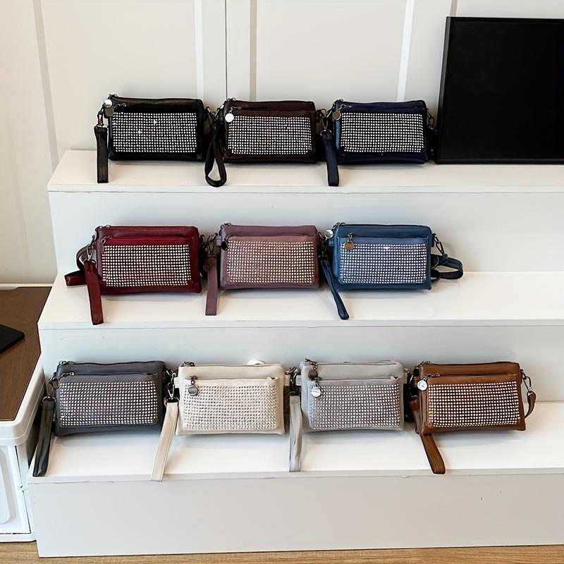 Rhinestone-Studded Shoulder Bags for Women Zip Closure Trendy Small Square Ladies Clutch Bag Small Crossbody Bags for Women