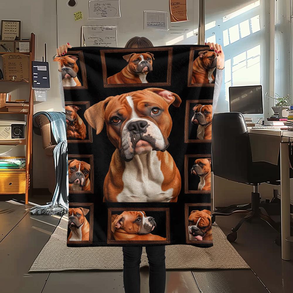 1Pc Bull Dogs Print Flannel Blanket, High quality Comfortable for All Seasons, Home Decor, Warmth and Comfort, Perfect for Christmas Gifts