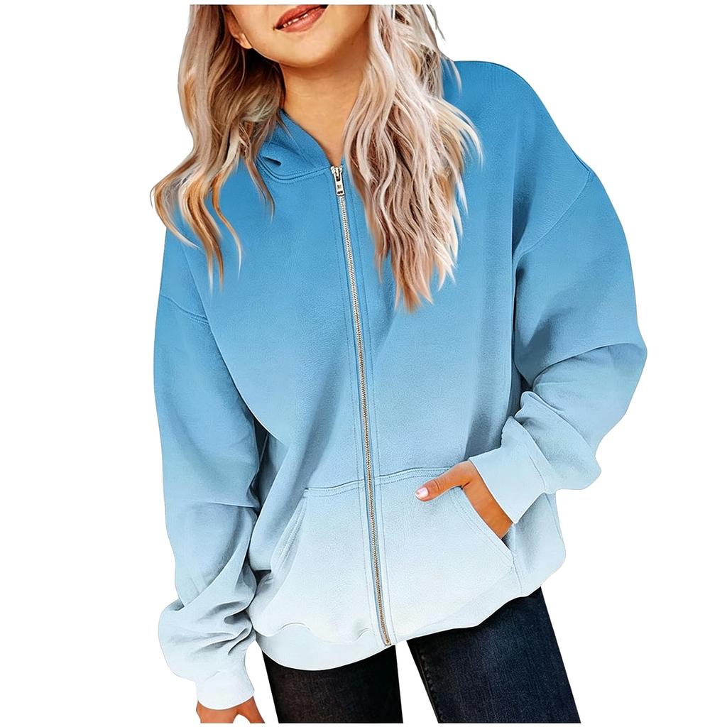 Kids Hooded Zip-Up Sweatshirt with Gradient Print, Long Sleeve Casual Outerwear for Boys Girls
