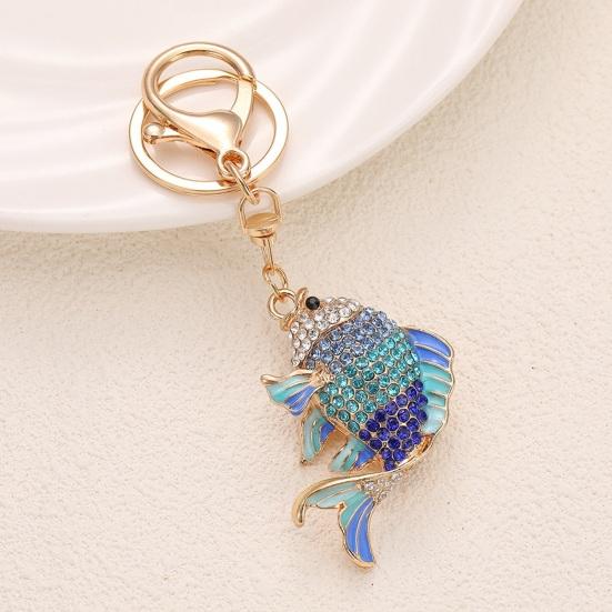 Keychain Pendant Rhinestones Inlaid Fish Shape Key Chain with Lobster Clasp Bag Charm Backpack Pendant Accessory