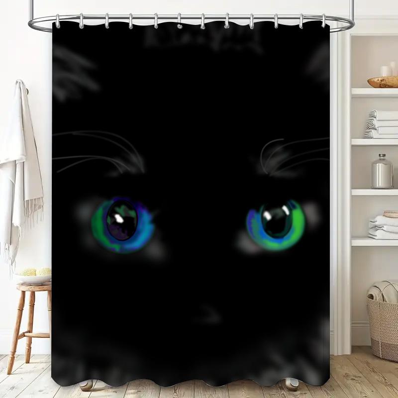 Black Cat Eye Shower Curtain, Waterproof Fabric Print Decorative Bathroom Window Shade with Hook Rings Home Improvement Kitchen