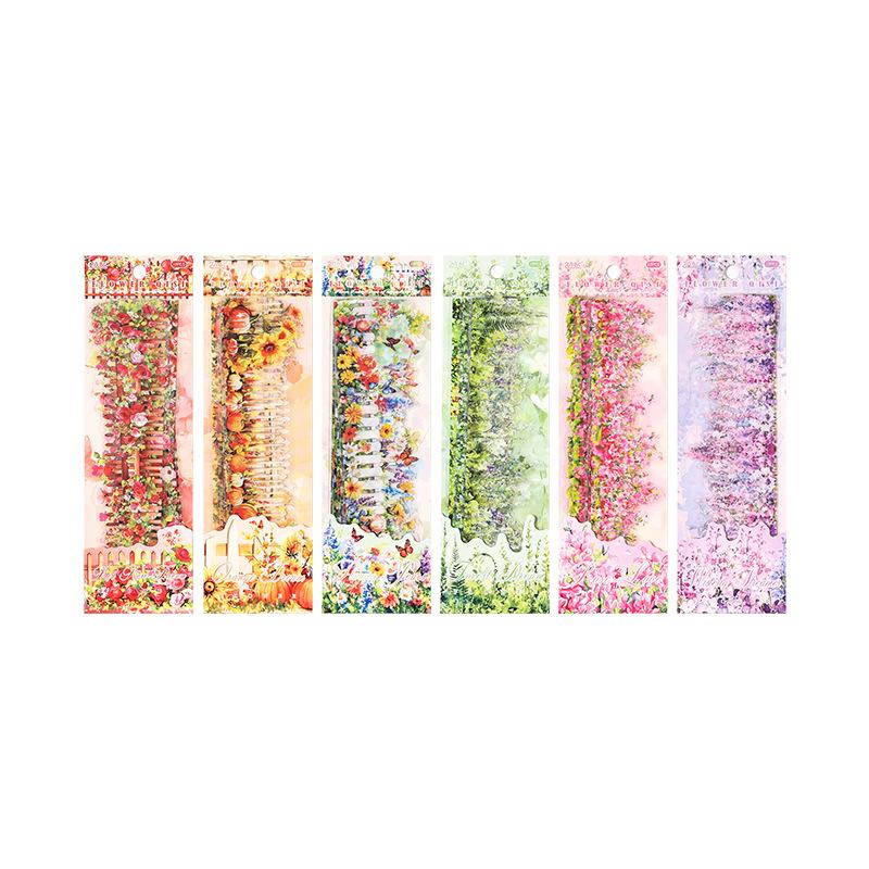 10 Pcs Long Strip Plant Flowers Stickers Pack Creativity Adhesive Diy Diary Album Scrapbooking Material Planner Craft Supplies