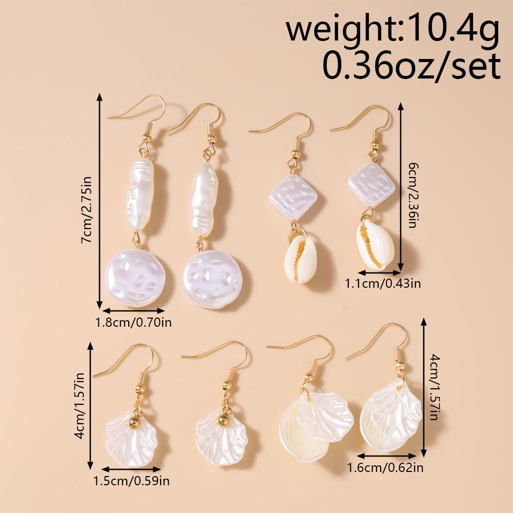 4pairs Summer Beach Conch Shell Drop Earrings for Women Girls Pearl Earrings Party Holiday Jewelry Gifts