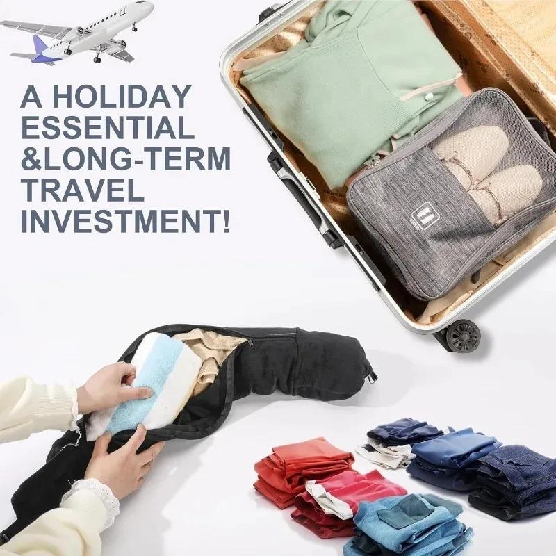 1PC Foldable Travel Neck Pillow, No Sponge, Can Store Clothes, with Adjustable Rope, Storage Bag, Suitable for Travel Use
