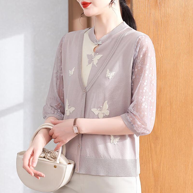 

XUEXI Women s Faux Two-Piece Sheer Sleeve Loose T-Shirt 2XL