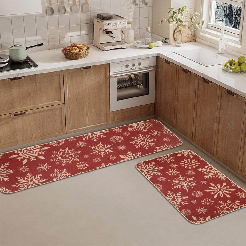 American Christmas Mat Holiday Decoration Mat Kitchen Non-slip Easy Care Crystal Velvet Mat