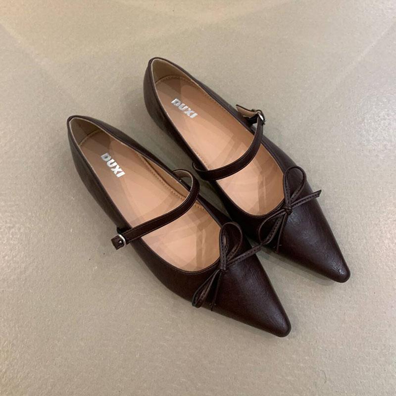 Mode Mode Schnallenriemen Damen Ballerinas Mit Schuhen Schmetterlingsknoten Weibliche Flache Schuhe Spitzschuh Damen Mary Janes Ballerinas