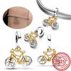 Fit Original Pantaro Charms Bracelet 925 copper Two-tone Heart Ring Mom Tree Bicycle Star Castle Candle Golden Beads DIY Zircon