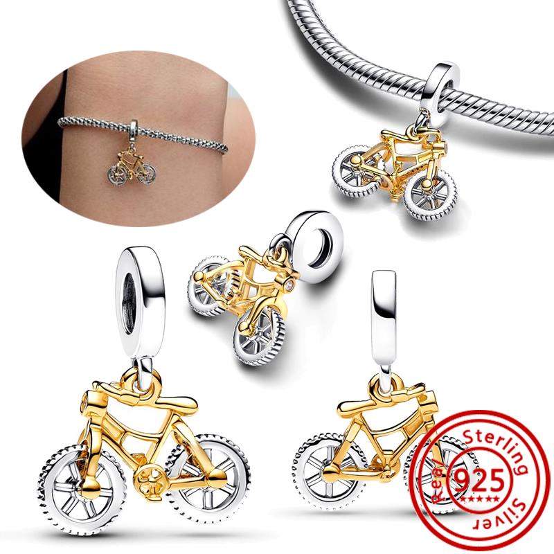 Fit Original Pantaro Charms Bracelet 925 copper Two-tone Heart Ring Mom Tree Bicycle Star Castle Candle Golden Beads DIY Zircon