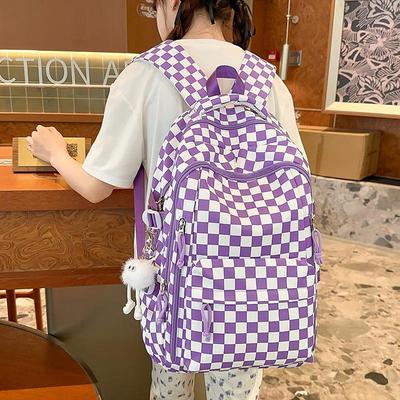 Velkokapacitní batoh pro studenty s šachovnicovým vzorem - Unisex, Vhodný pro studenty vysokých a nižších středních škol