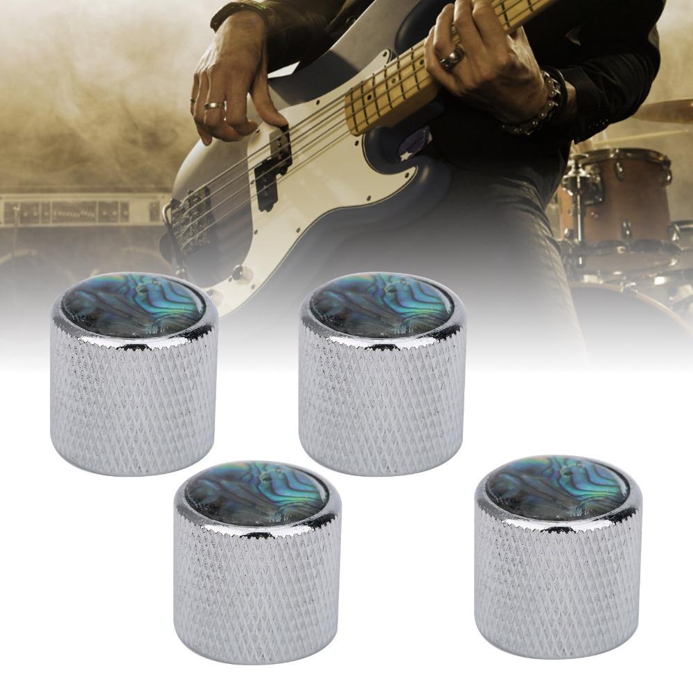 4PCS Silver/Copper Tone Electric Bass Knobs Abalone Inlay Top Guitar Parts Electric Bass серебряный