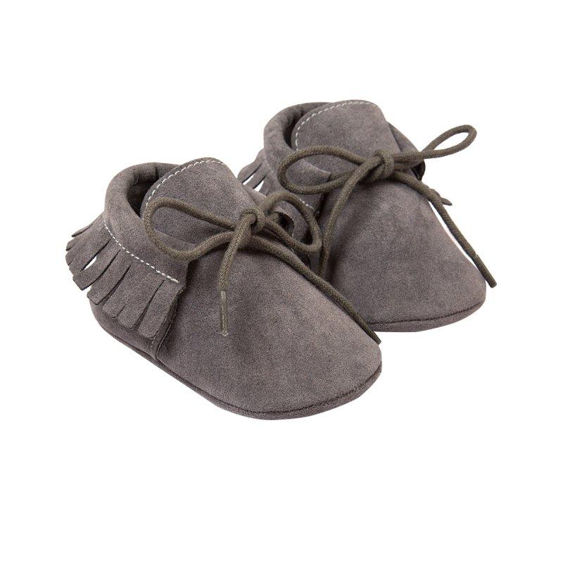 Neue Lauflernschuhe für Babys, Mädchen und Jungen, mit Quaste, Schnürung, Nubukleder, weicher Boden, 0–18 Monate