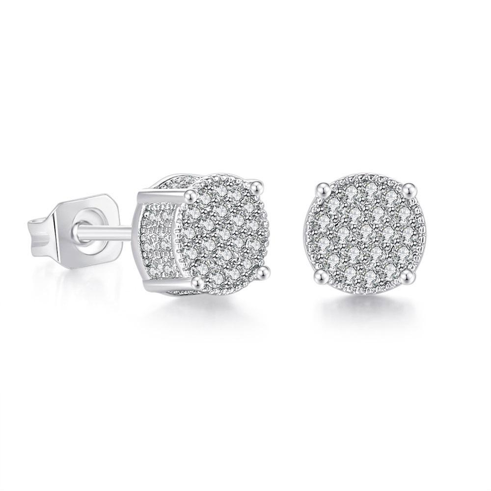 Hip-hop Stud Earrings Full of Diamonds and Micro-gold-plated Men's Earrings Trendy Jewelry