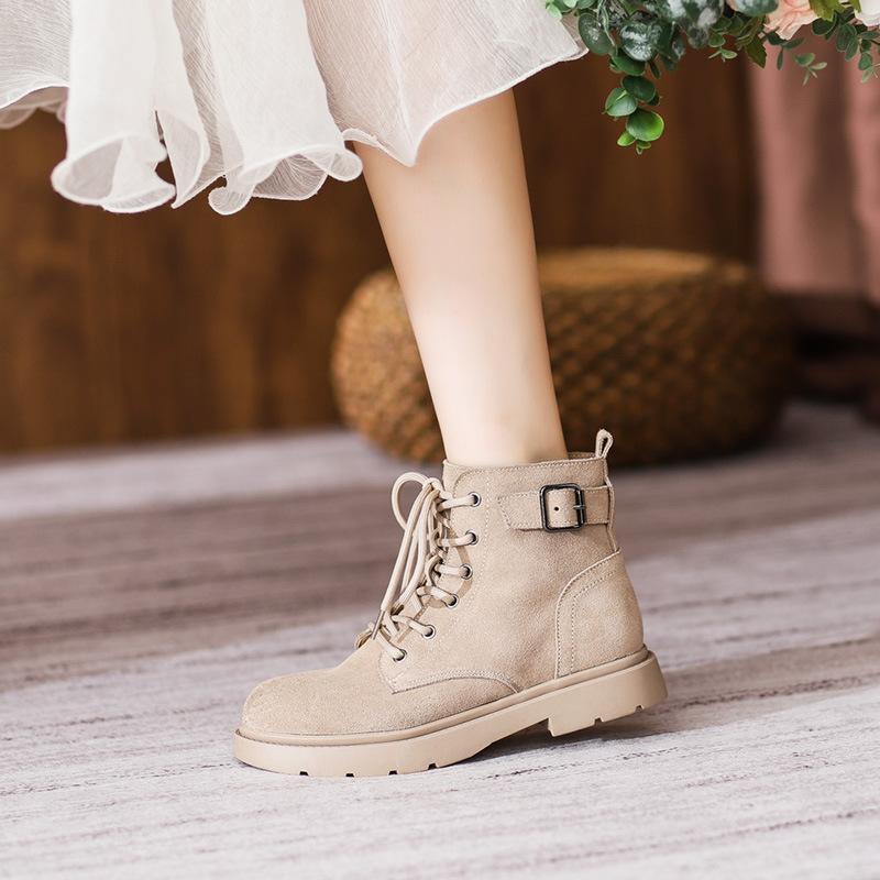 

New Martin women s British frosted leather women s medium heel flat short women s lace-up leather 40