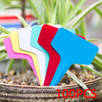 100PCS PVC Plant Markers Tags Multi-color Plant T-type Tags Flower Name Tag Bonsai Accessories