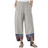 Women Cotton Linen Print Irregular Elastic Waist Casual Loose Wide Leg Pants