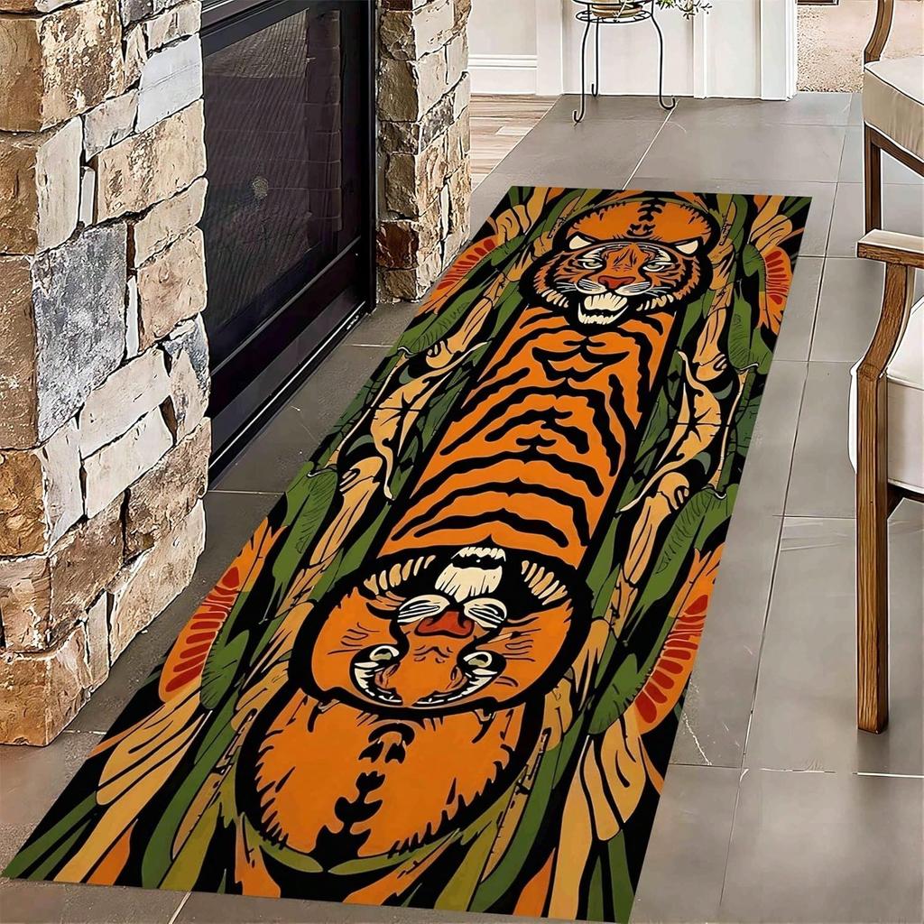 Vintage Dywan Mata Dywanik - Symetryczny Zwierzęcy Wzór i Tropikalny Liść Design do Salonu Przedpokoju Dekoracja Domu Mata Podłogowa