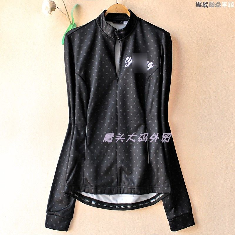 

Autumn Export Women s Outdoor Sports Elastic Quick-Drying plus Thin-Fleece Thermal Running Cycling Outwear Stand Collar Sweater 157 Black background dot half pull S