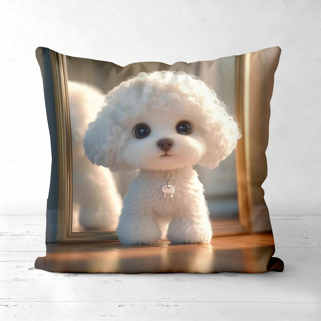Cute Bichon Frise Throw Pillow Covers Home Decor Polyester sofa decorative cushion cov Headboard Pillow (Without Pillow Core